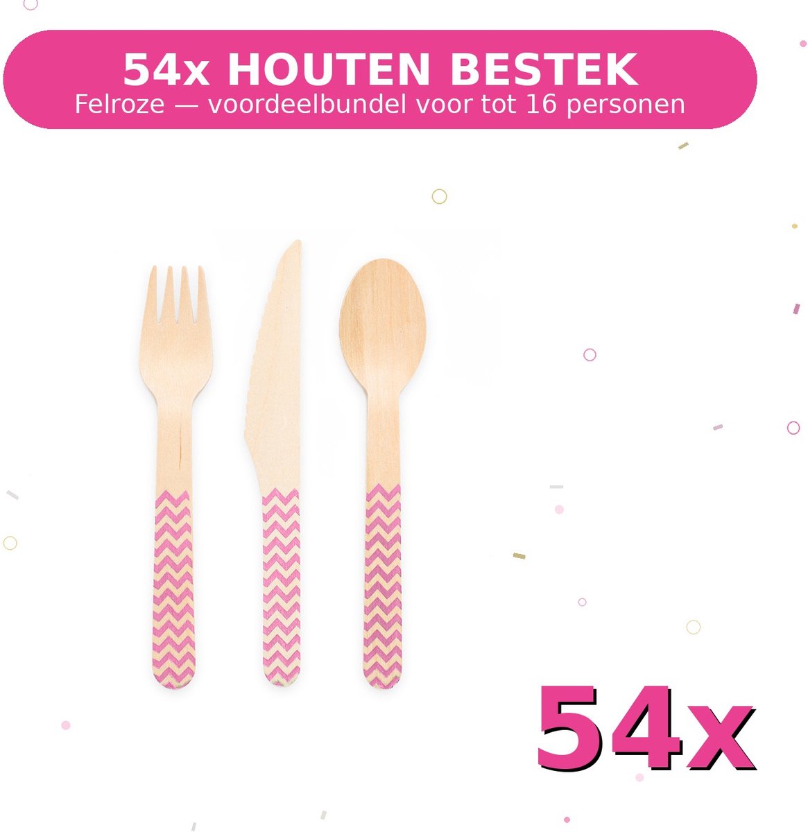 Houten bestek FSC Felroze - Voordeelverpakking 54 Stuks voor tot 16 Personen - Feestartikelen