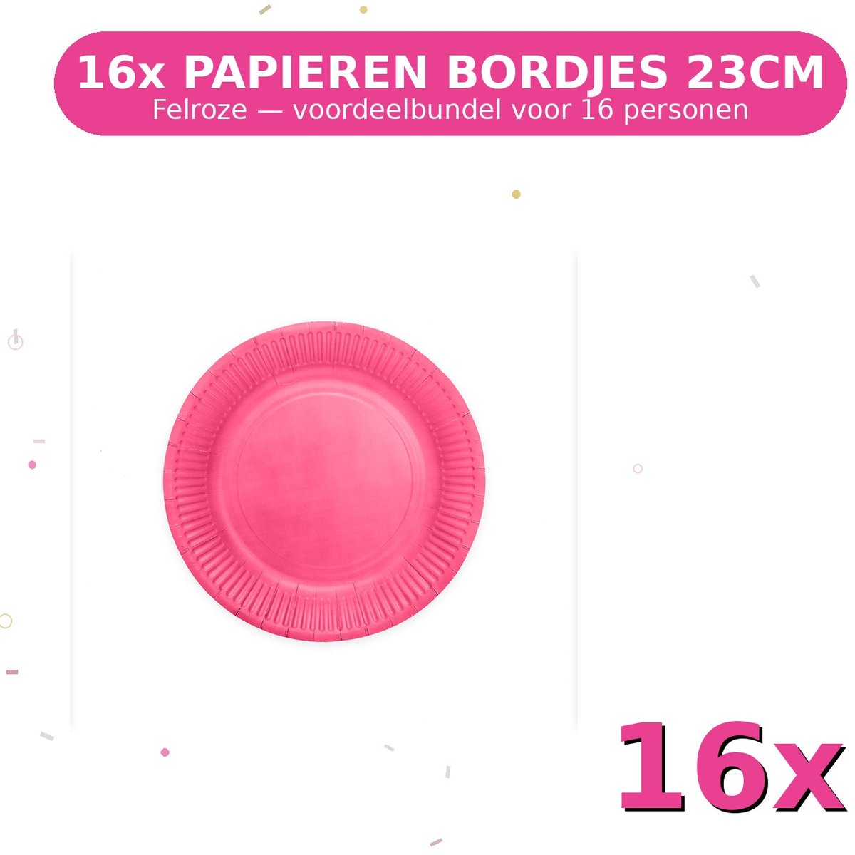 Bordjes 23cm FSC Felroze - Voordeelverpakking 16 Stuks voor tot 16 Personen - Feestartikelen