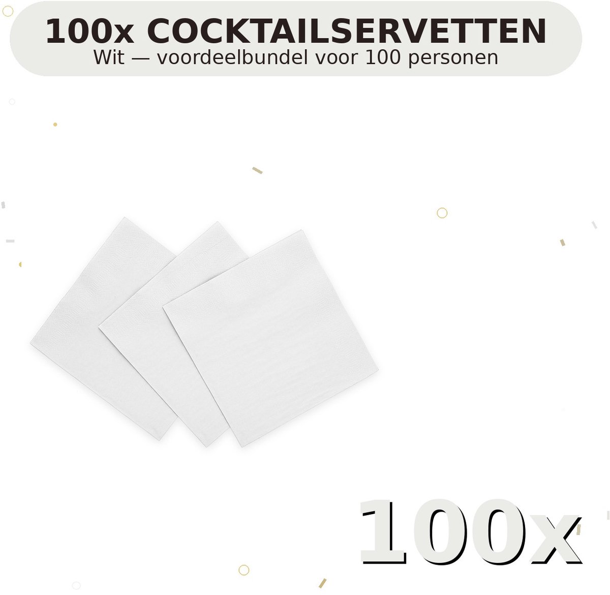 Cocktail servetten 24x24cm FSC Wit - Voordeelverpakking 100 Stuks voor tot 100 Personen - Feestartikelen