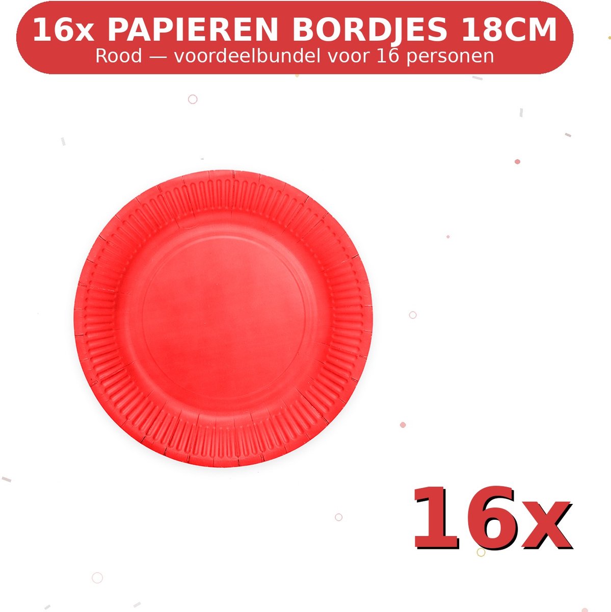 Bordjes 18cm FSC Rood - Voordeelverpakking 16 Stuks voor tot 16 Personen - Feestartikelen