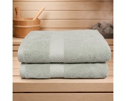 The Linen Room Handdoeken – 100 x 150 cm – Set van 2 – 100% Katoen – 650 GSM Dubbelgetwijnd 20/2 Garen – OEKO-TEX® – Sauna, Wellness & Strand – Saliegroen