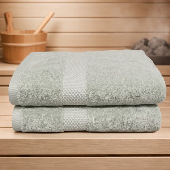 The Linen Room Handdoeken – 100 x 150 cm – Set van 2 – 100% Katoen – 650 GSM Dubbelgetwijnd 20/2 Garen – OEKO-TEX® – Sauna, Wellness & Strand – Saliegroen