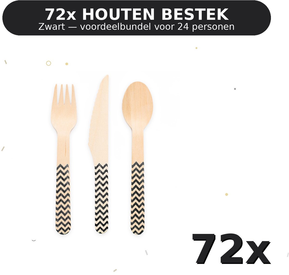 Houten bestek FSC Zwart - Voordeelverpakking 72 Stuks voor tot 24 Personen - Feestartikelen