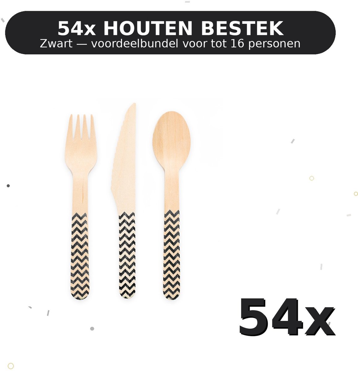 Houten bestek FSC Zwart - Voordeelverpakking 54 Stuks voor tot 16 Personen - Feestartikelen