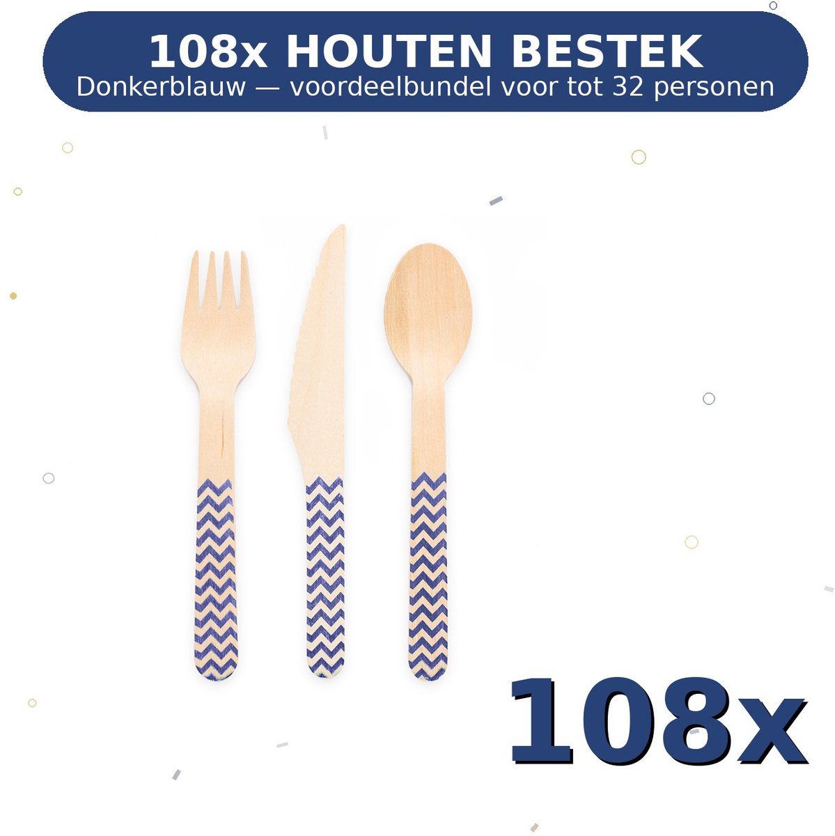 Houten bestek FSC Donkerblauw - Voordeelverpakking 108 Stuks voor tot 32 Personen - Feestartikelen