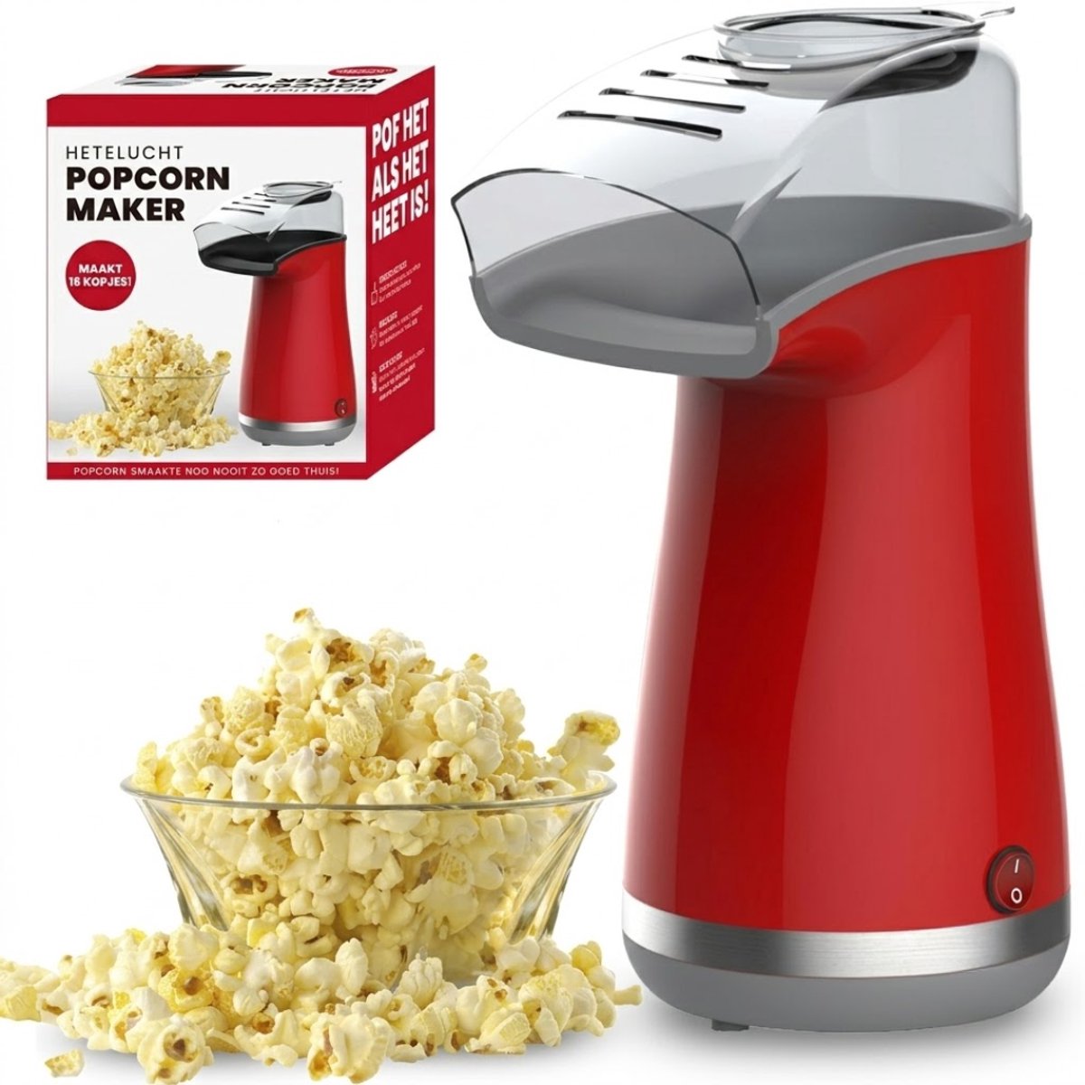 LNMsolutions® Popcorn Machine - Popcornmaker - Popcorn Maker - Rood - 29cm x 24cm x 16cm