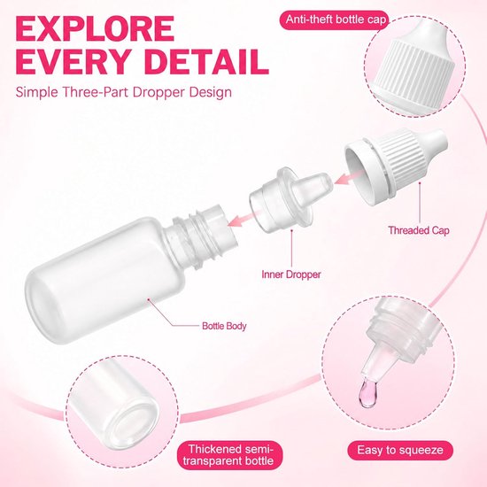 Pack of 10 Dropper Bottles, Small Plastic Dropper Bottles with 2 Funnels and 1 Sticker, 10ml/5ml Squeeze Bottles for - ShopVlot — afbeelding 2