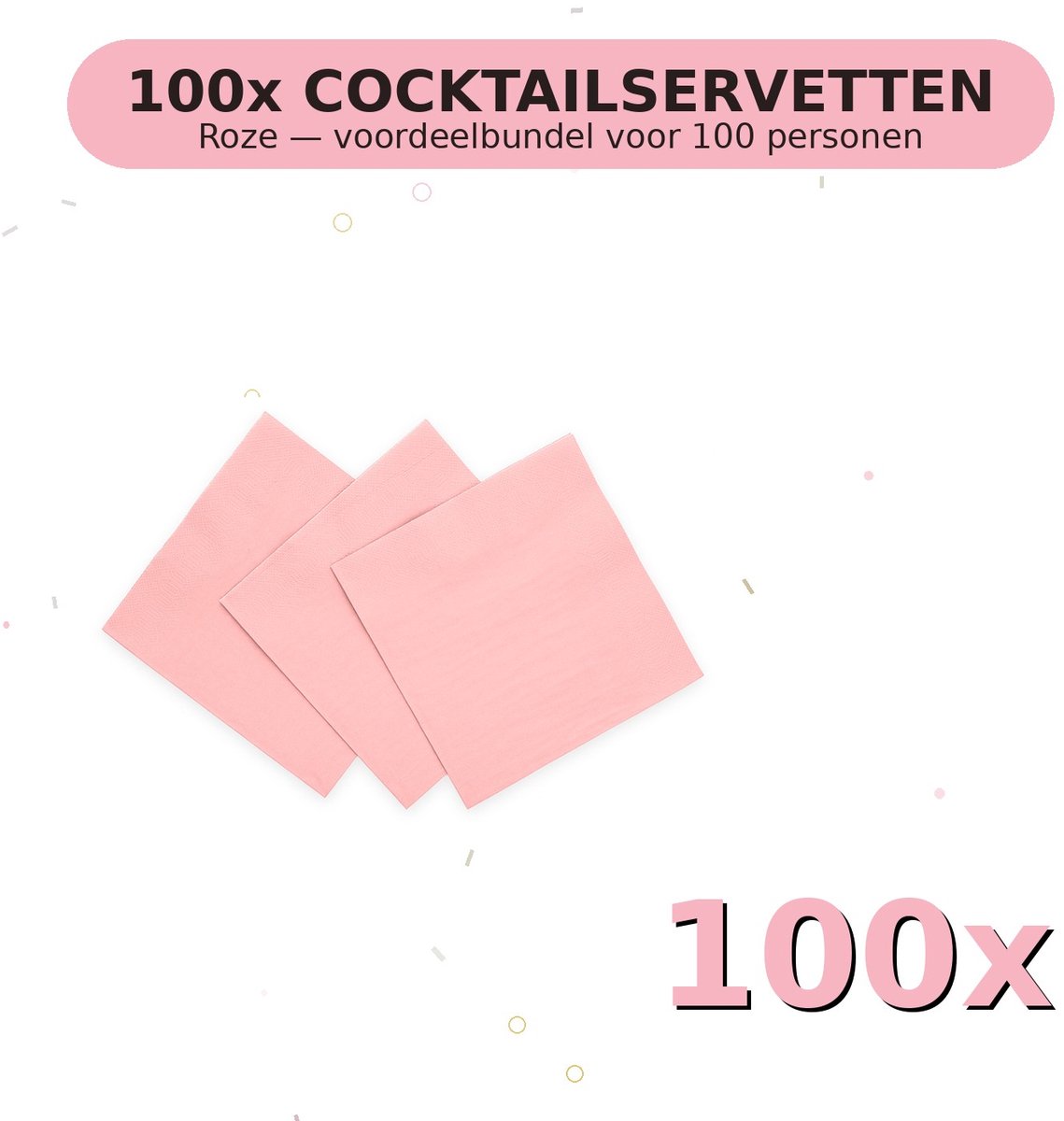 Cocktail servetten 24x24cm FSC Roze - Voordeelverpakking 100 Stuks voor tot 100 Personen - Feestartikelen