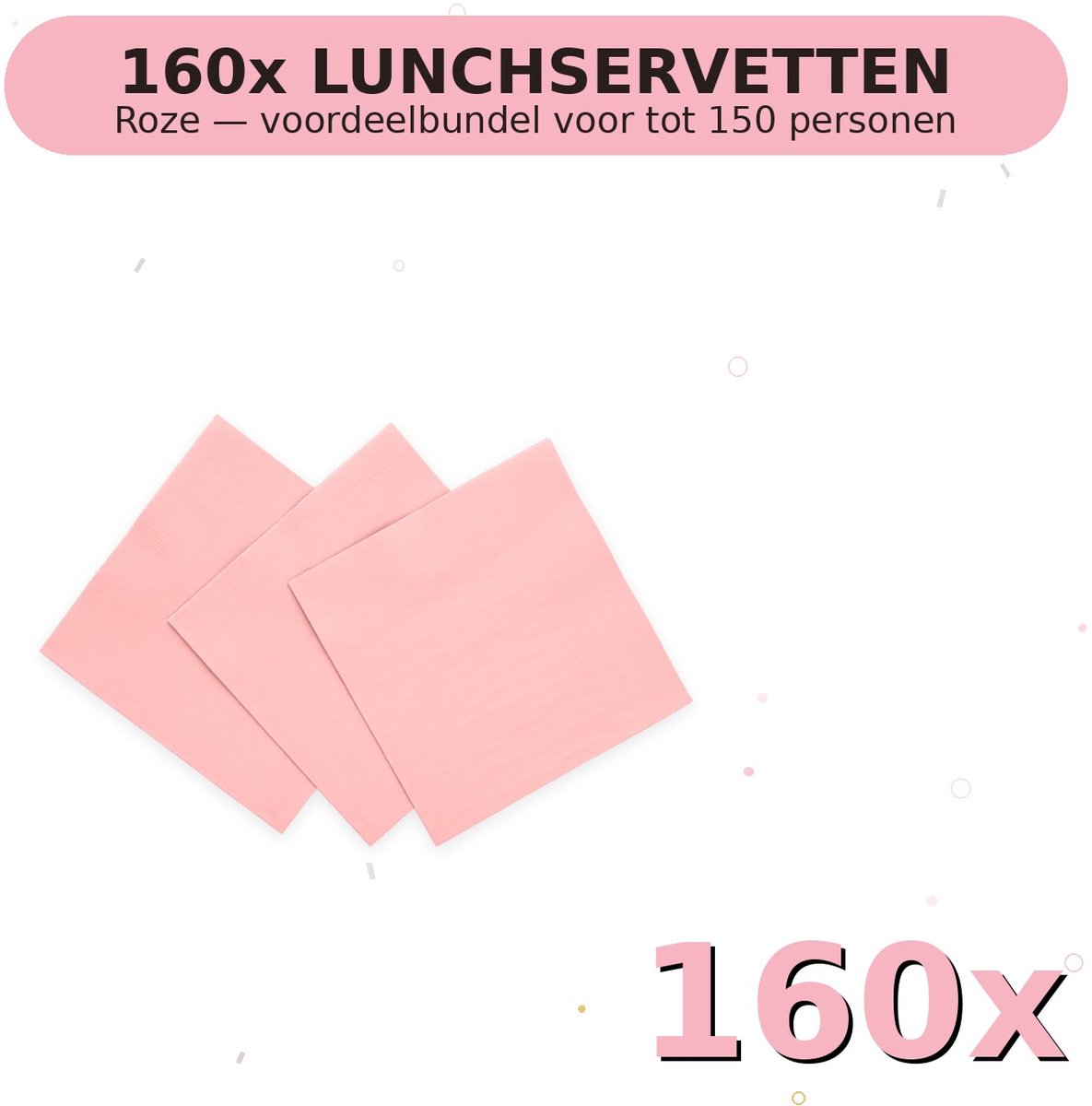 Lunch servetten 33x33cm FSC Roze - Voordeelverpakking 160 Stuks voor tot 150 Personen - Feestartikelen