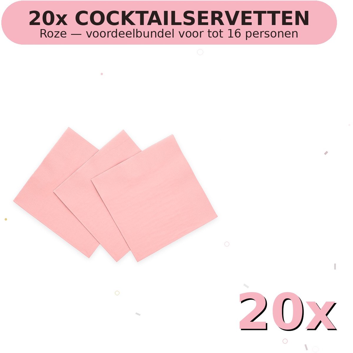 Cocktail servetten 24x24cm FSC Roze - Voordeelverpakking 20 Stuks voor tot 16 Personen - Feestartikelen
