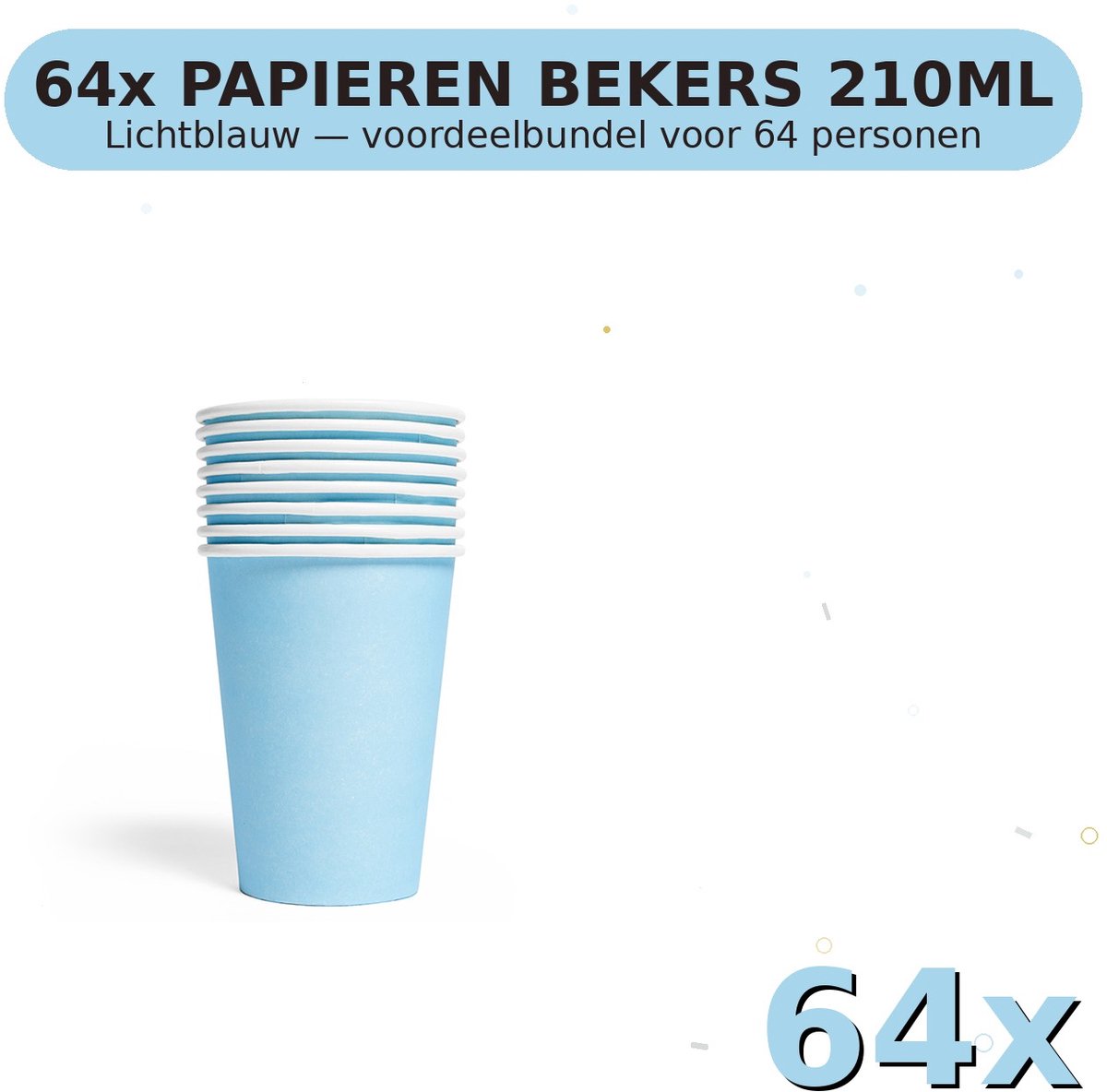 Bekers 210ml FSC Lichtblauw - Voordeelverpakking 64 Stuks voor tot 64 Personen - Feestartikelen