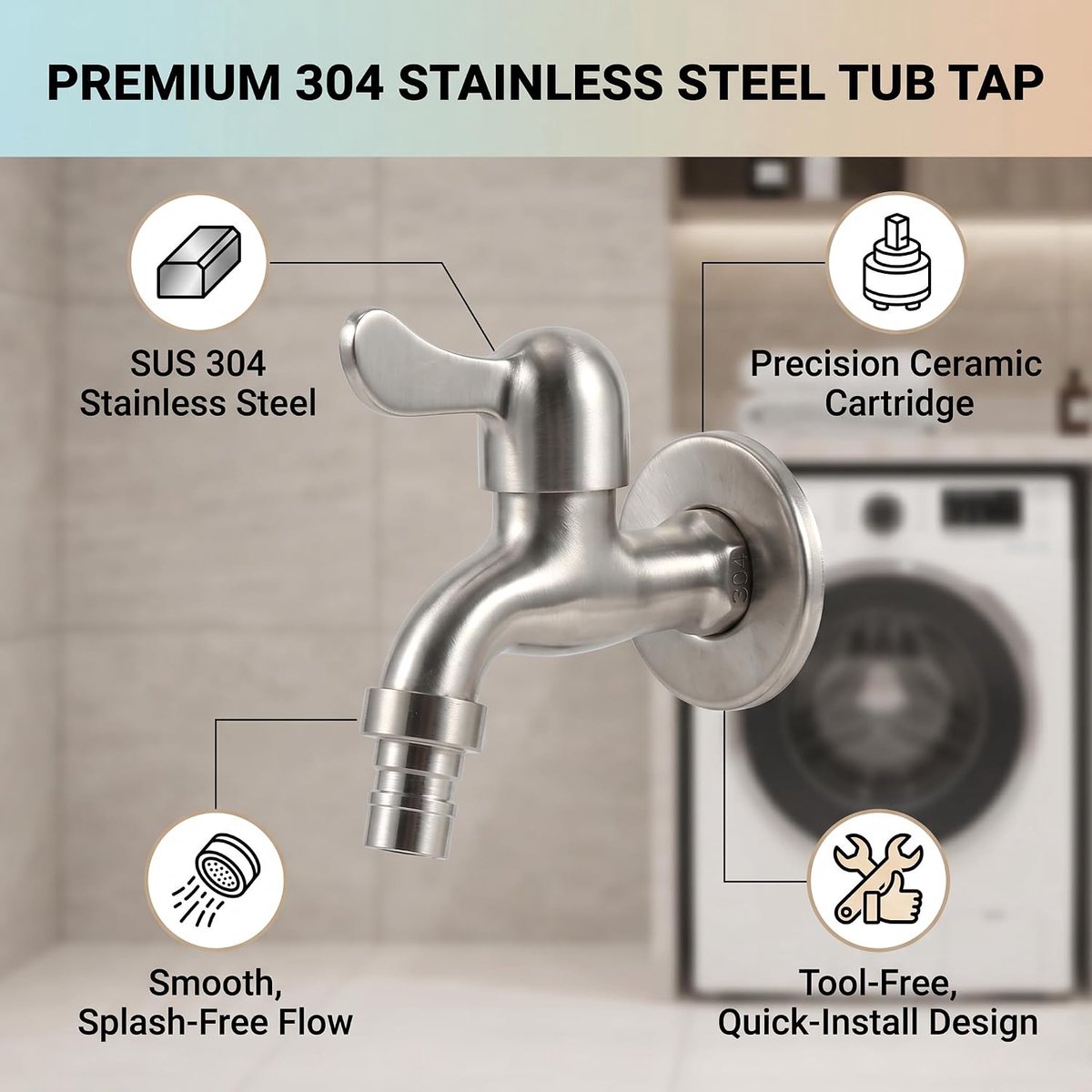 Garden Faucet 304 Stainless Steel Outdoor Wall Mounted Faucet Adapter For Laundry Bathroom Washer Mop Bath Garden Water - ShopVlot