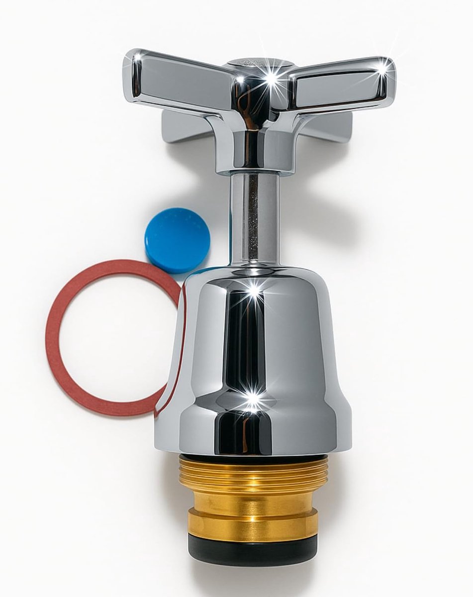 HKC15CP 3/4" Cold Faucet Header - Compression Valve Replacement with Chrome Cross Handle - ShopVlot
