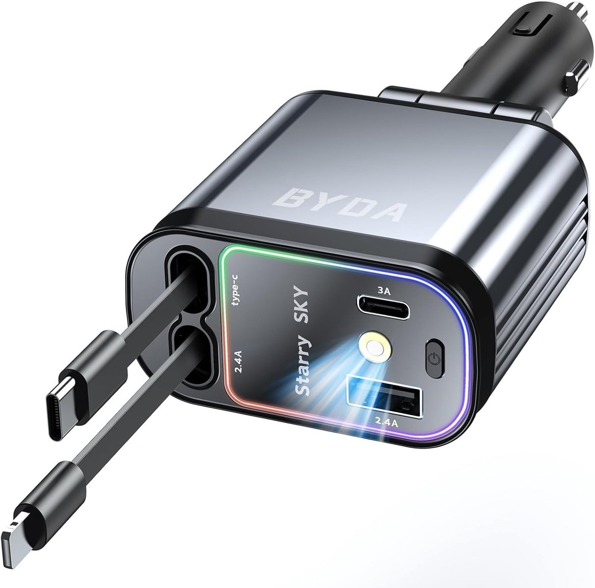 Intrekbare Autolader - Grijs - 69 W - 4-in-1 USB-C Adapter met Verstelbare Stekker - Voor Bestuurders en Reizigers