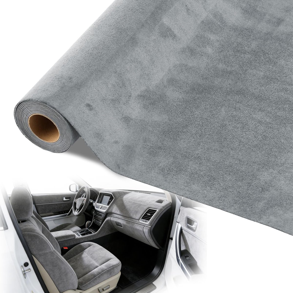 Microvezelstof zelfklevend 200 x 40 cm - grijs suède-look - hoge dichtheid - ideaal voor auto-interieur - ShopVlot
