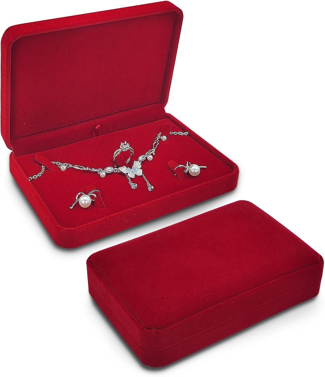 Reisjuwelendoos Organiser voor Sieraden - Compacte Display Case voor Ringen, Kettingen, Oorbellen en Armbanden (Rood A)