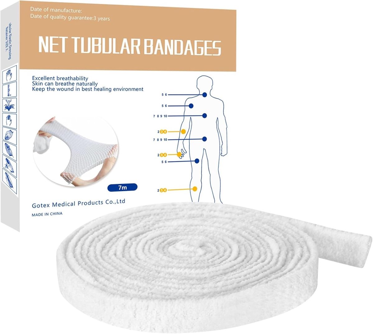 Ademend Elastisch Netverband 7 m x 2.5 cm voor Wonden, Geschikt voor Arm en Pols, Ideaal voor Sport en Herstel