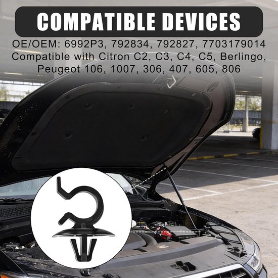 Plastic Steunclips voor Motorkap - Compatibel met C2, C3, C4, C5, 106, 206, 306, 3008, 407 en Partner B9 - Duurzame en Betrouwbare Bevestiging — afbeelding 3