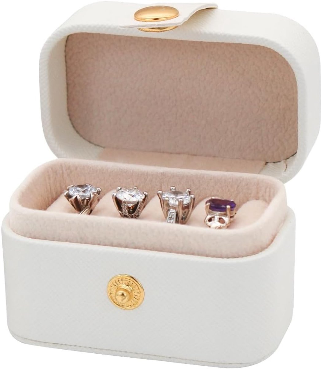 Kleine Ringdoos met 6 Ring Slots, Ringopslag in PU Leer, Draagbare Ringhouder voor Oorbellen en Ringen (Wit)