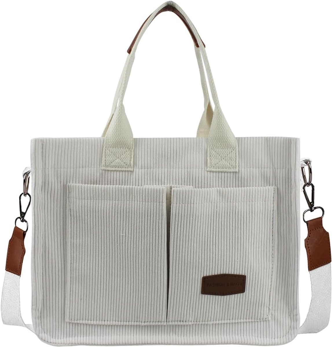 Dames Tote Bag van Corduroy met Afneembare Schouderband en Binnenzak met Rits, Ruime Handtas met Meerdere Compartimenten voor Reizen en Dagelijks Gebruik