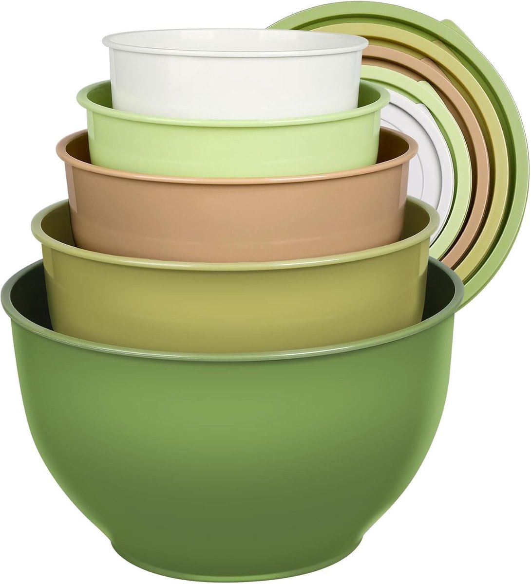 5-delige Plastic Mengkom Set met Deksel voor Keuken, Nestbare Schalen voor Bakken, Koken en Serveren, Vaatwasser- en Magnetronbestendig, Ideaal voor Bereiden en Mixen van Voedsel