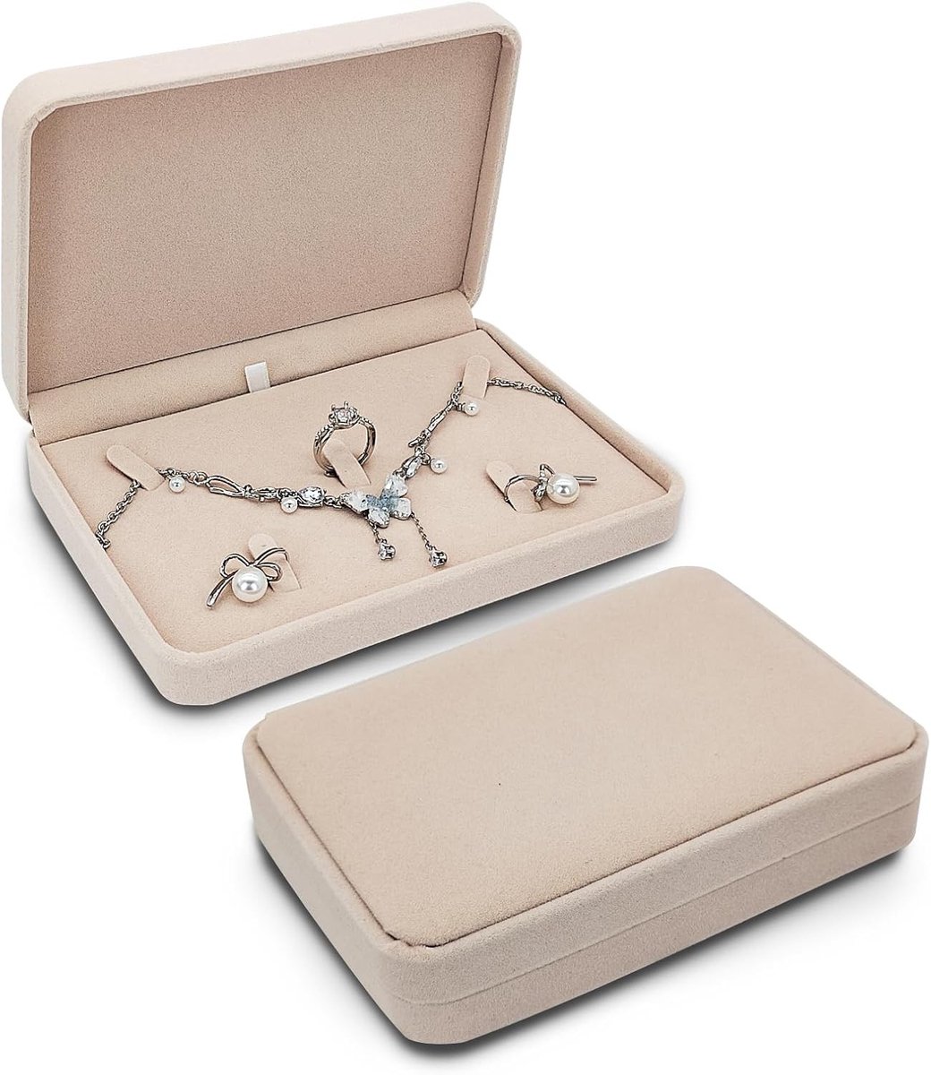 Reis Sieraden Organizer - Compacte Display Box voor Ringen, Kettingen, Oorbellen en Armbanden (Beige A)