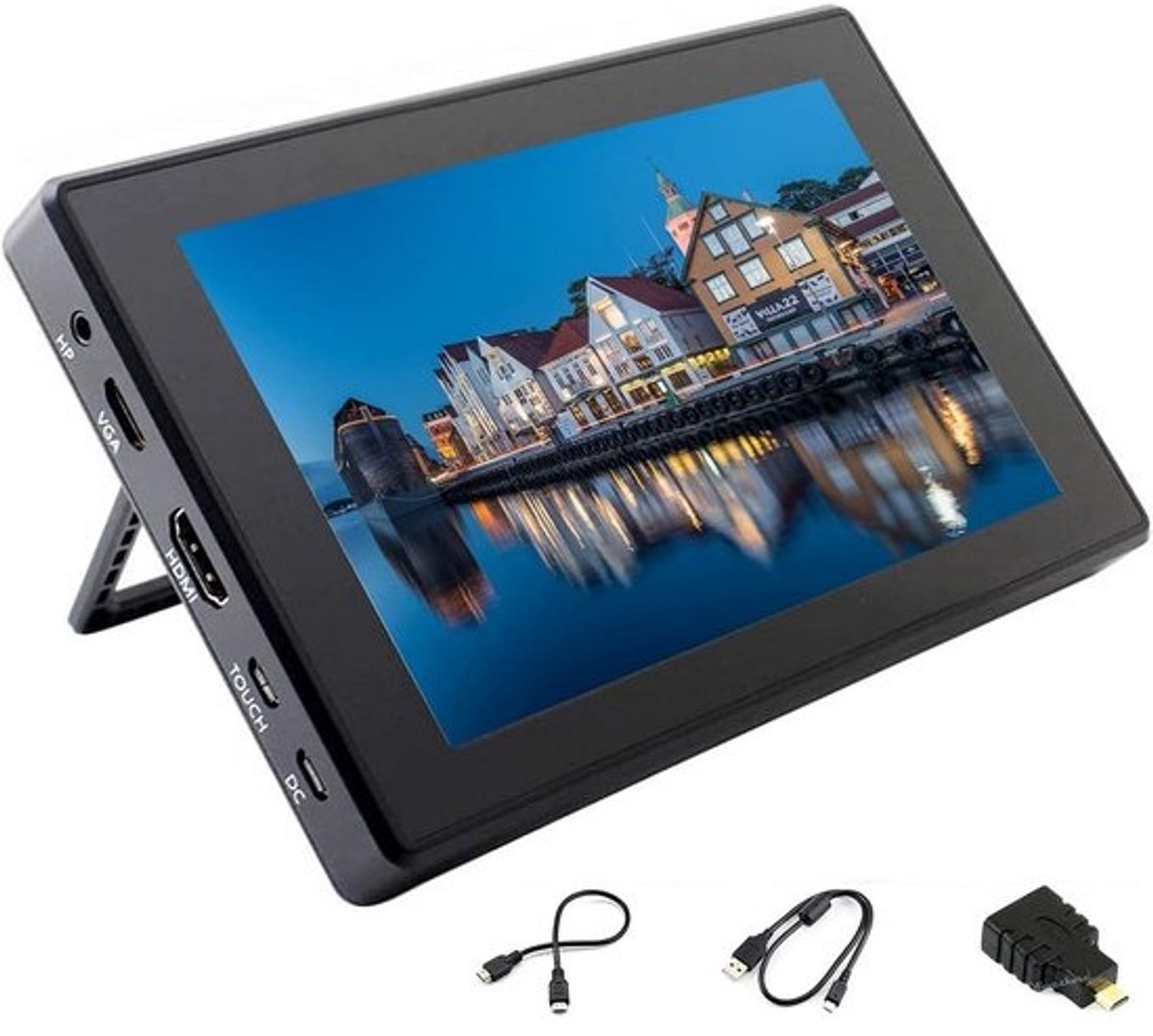 7 Inch IPS Capacitief Touchscreen Monitor met Behuizing - Hoge Resolutie 1024x600 HDMI LCD voor Raspberry Pi, Jetson Nano en Windows