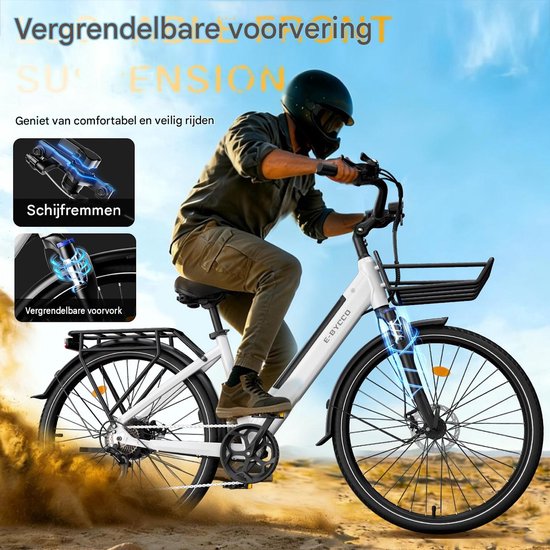 Elektrische Fiets 28 Inch - 36V 15.6AH Accu - Actieradius Tot 100 Km - 28×1.5 Inch Wielen- Aluminium Lage Instapframe -Shimano 7 Versnellingen - Mechanische Schijfremmen - LCD Display - Elektrische Stadsfiets - Wit — afbeelding 5