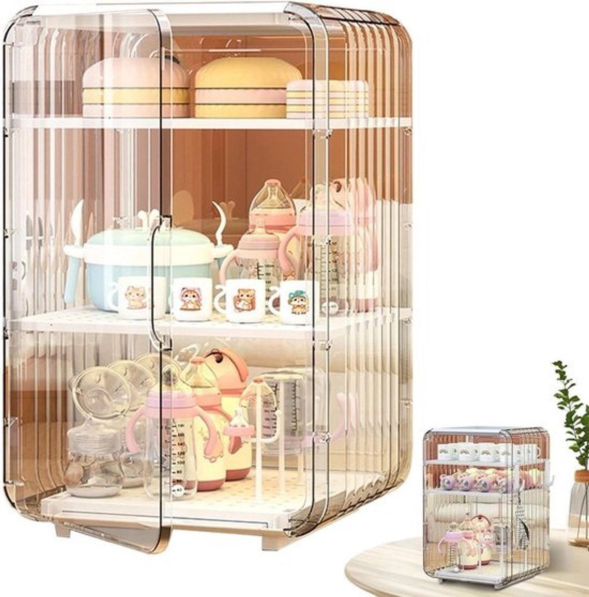 Flessen Droogrek - Babyfles Organizer - Flessen Hygiënisch Drogen - Stofdicht Deksel - 3 Verdiepingen - Wit