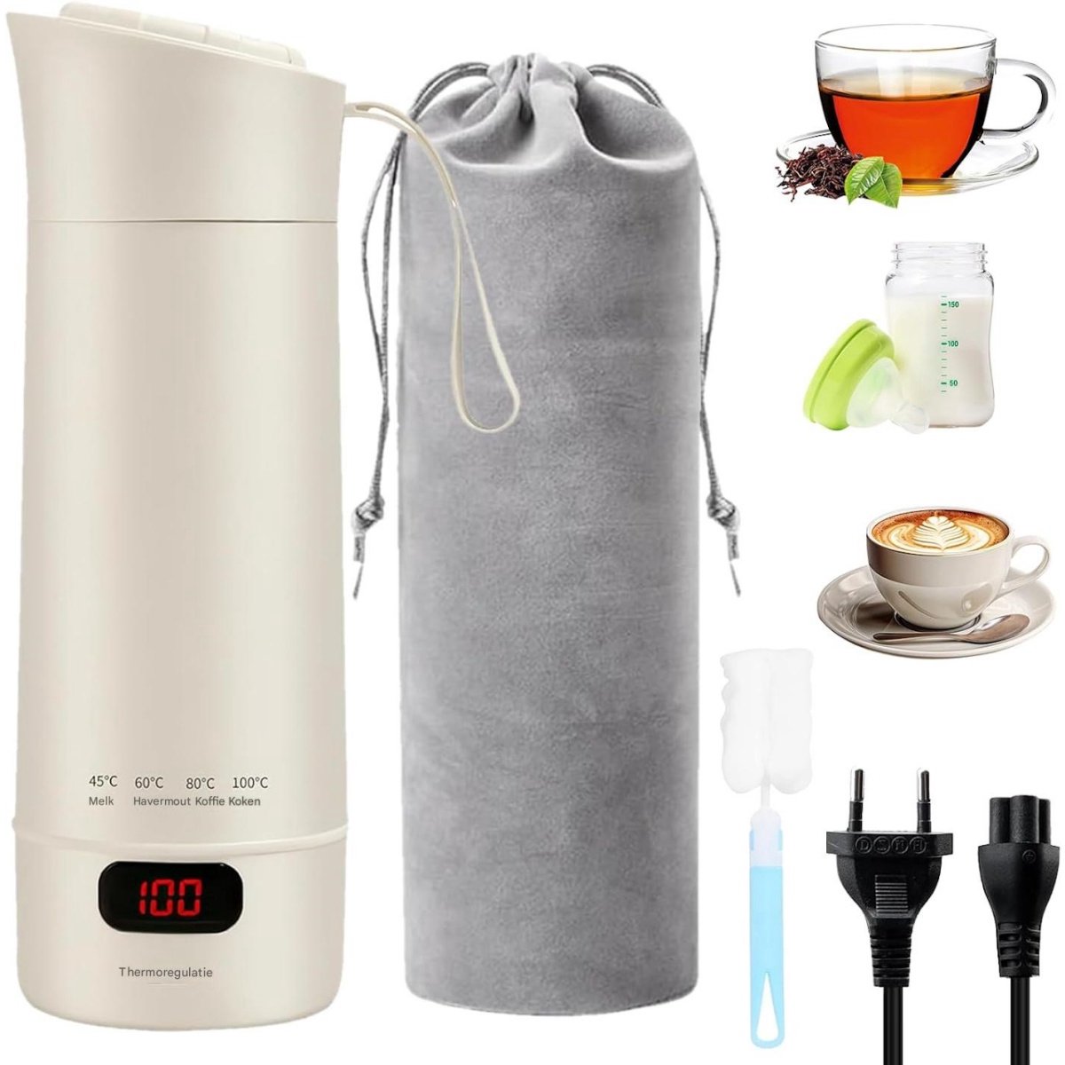 SSTRWGOOD Mini reiswaterkoker - 400 ml - Snel koken - Temperatuurregeling - Automatische uitschakeling - Constante temperatuur - Geschikt voor het maken van thee, koffie en babyvoeding