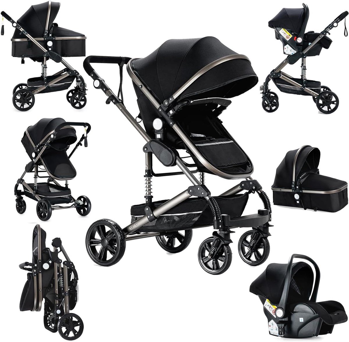 Combi Kinderwagen - Reissysteem Draagmand - Baby Vervoeren - 3-in-1 Functionaliteit - 157 Kilogram - Zwart