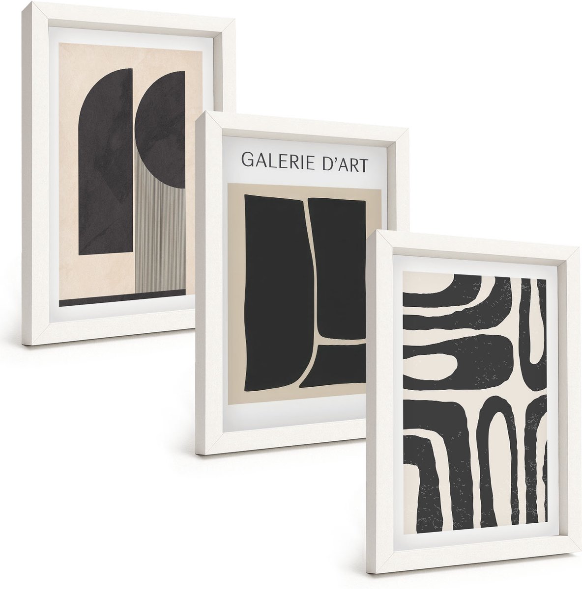 Wallfluent 3-Delige Schilderij Set - Abstracte Vormen Minimalistische Posters - 20 x 30 - Wanddecoratie - Moderne Interieurdecoratie - Interieur Decoratie