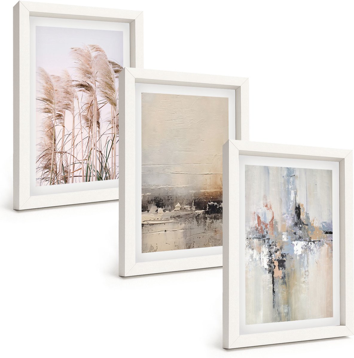 Wallfluent 3-Delige Schilderij Set - Abstracte Patronen Van Natuurlijke Vegetatie In Ingetogen Kleuren. - 20 x 30 - Stijlvolle Wanddecoratie - Interieur - Woonkamer Decoratie