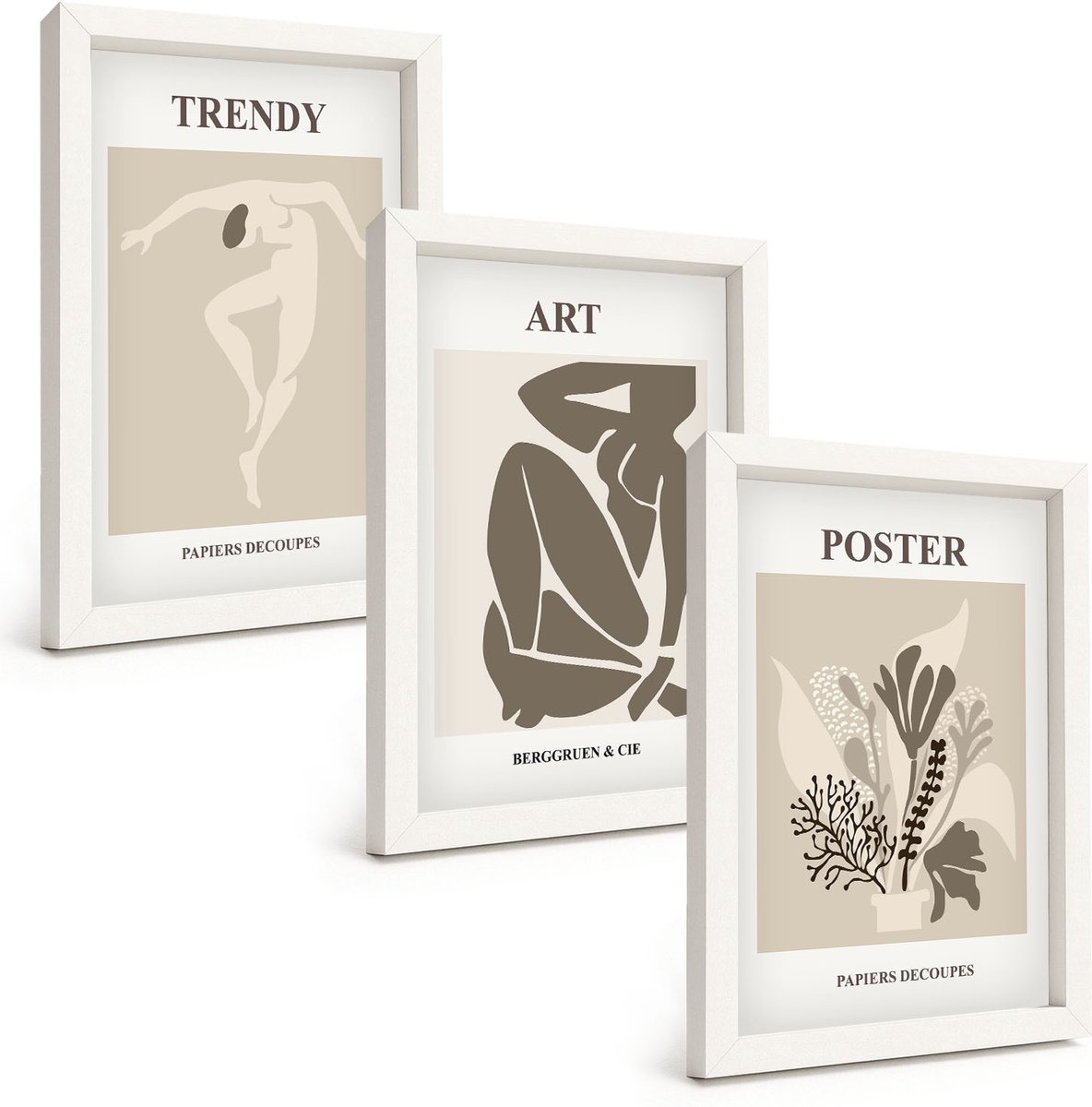 Wallfluent 3-Delige Schilderij Set - Mensfiguren Met Planten Van Henri Matisse - 20 x 30 - Moderne Wanddecoratie - Slaapkamer - Interieur Decoratie