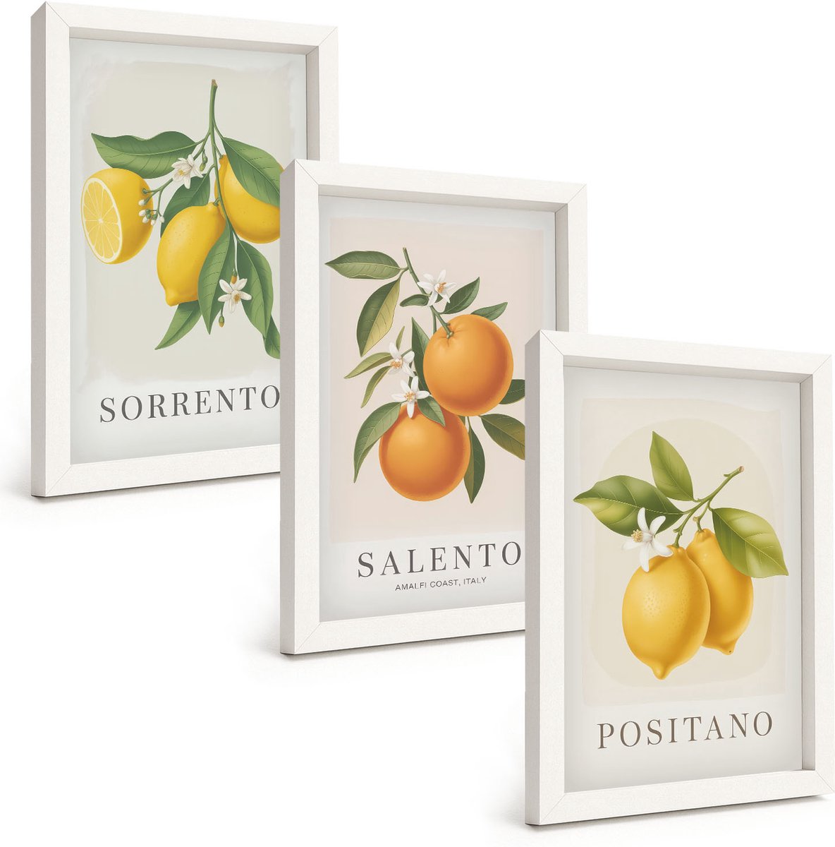 Wallfluent 3-Delige Schilderij Set - Citroenen En Sinaasappels Van De Amalfikust In Italië - 20 x 30 - Muurdecoratie - Wanddecoratie - Slaapkamer - Stijlvolle Muurdecoratie