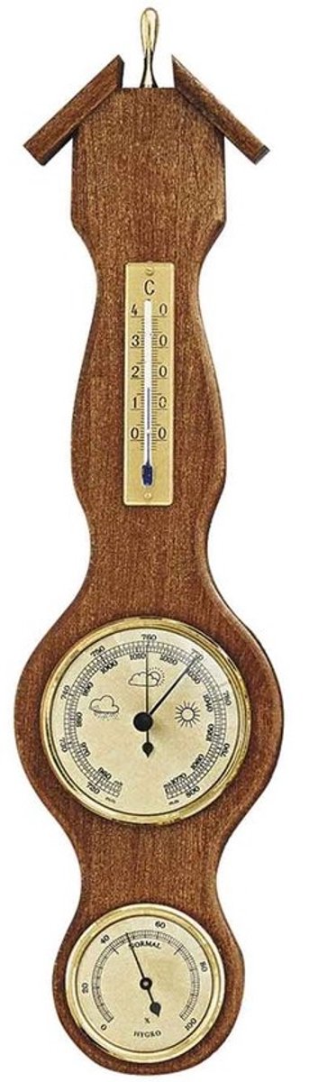Weerstation Barometer Thermometer - Weerindicator Hygrometer - Weersvoorspelling Thuis - Behuizing Van Eikenhout - 440 x 115 mm - Rustiek