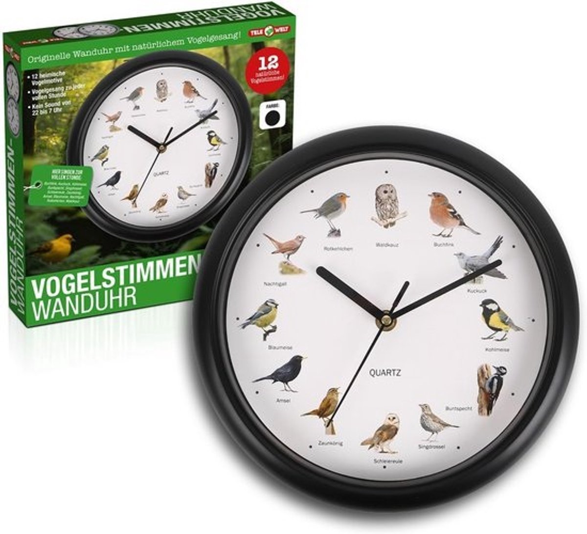 Wandklok met 12 Vogelgeluiden - Analoge Klok voor Woonkamer en Keuken