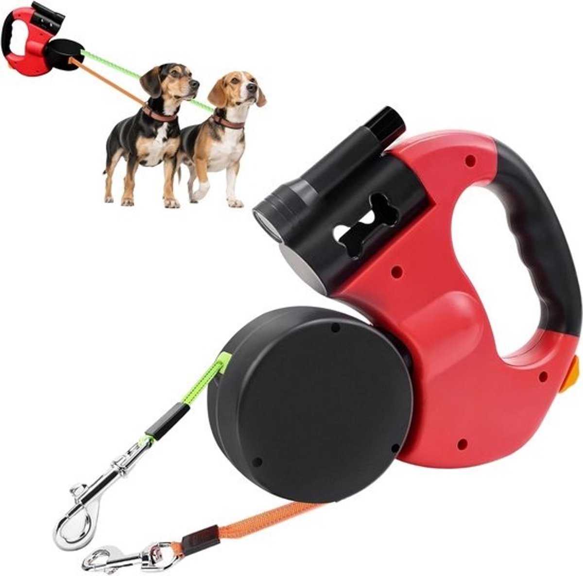 Dubbele Intrekbare Hondenriem 3m met LED Licht en Reflecterend Nylon - Geschikt voor Kleine en Grote Honden