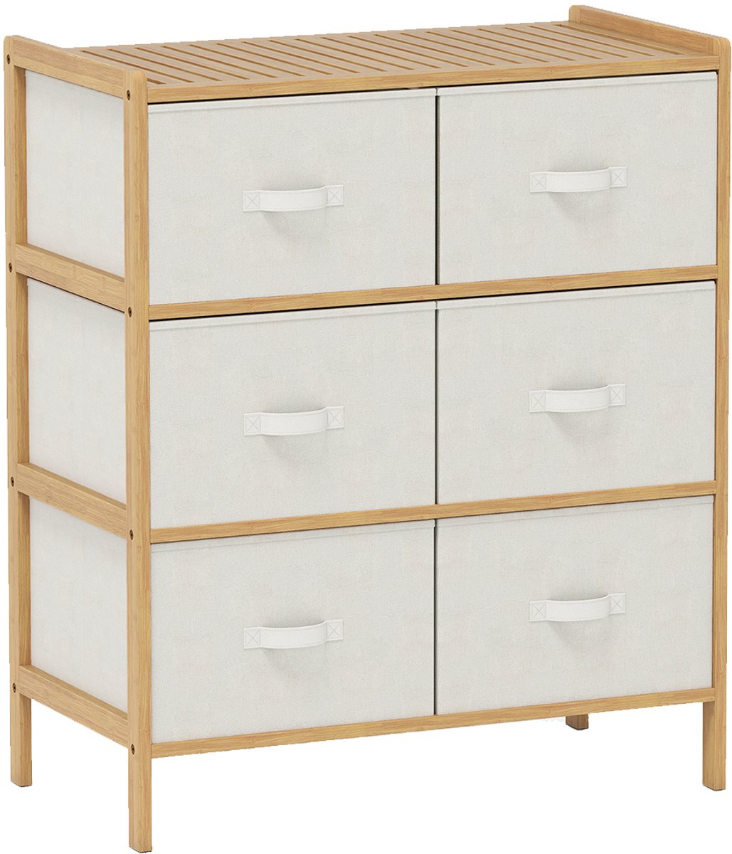 SureDeal® - Opbergrek - 6-lade Kast Bamboe - Opvouwbare Stoffen Laden - Bovenste Plank Natuur - 66x35x78,5 cm - Naturel