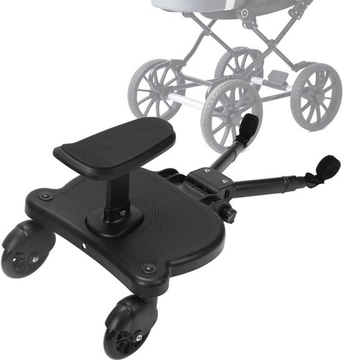 Universele Buggy Plank met Zitting en 360° Wielen | Meerijplank voor Kinderwagen