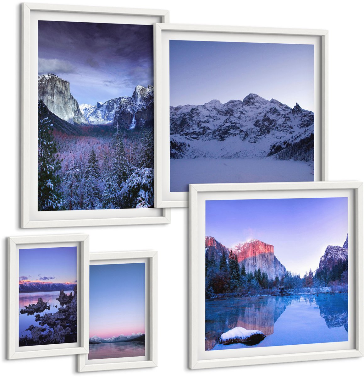Wallfluent 5-Delige Schilderij Set - Berglandschappen Met Pittoreske Meren En Bossen - 50 x 50 cm, 20 x 30 cm En 40 x 60 cm - Stijlvolle Wanddecoratie - Interieur - Interieur Decoratie