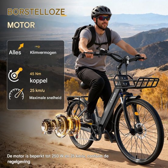 Elektrische Fiets 28 Inch - 36V 15.6AH Accu - Actieradius Tot 90 Km - 28×1.5 Inch Wielen- Aluminium Lage Instapframe -Shimano 7 Versnellingen - Mechanische Schijfremmen - LCD Display - Elektrische Stadsfiets - Grijs — afbeelding 4