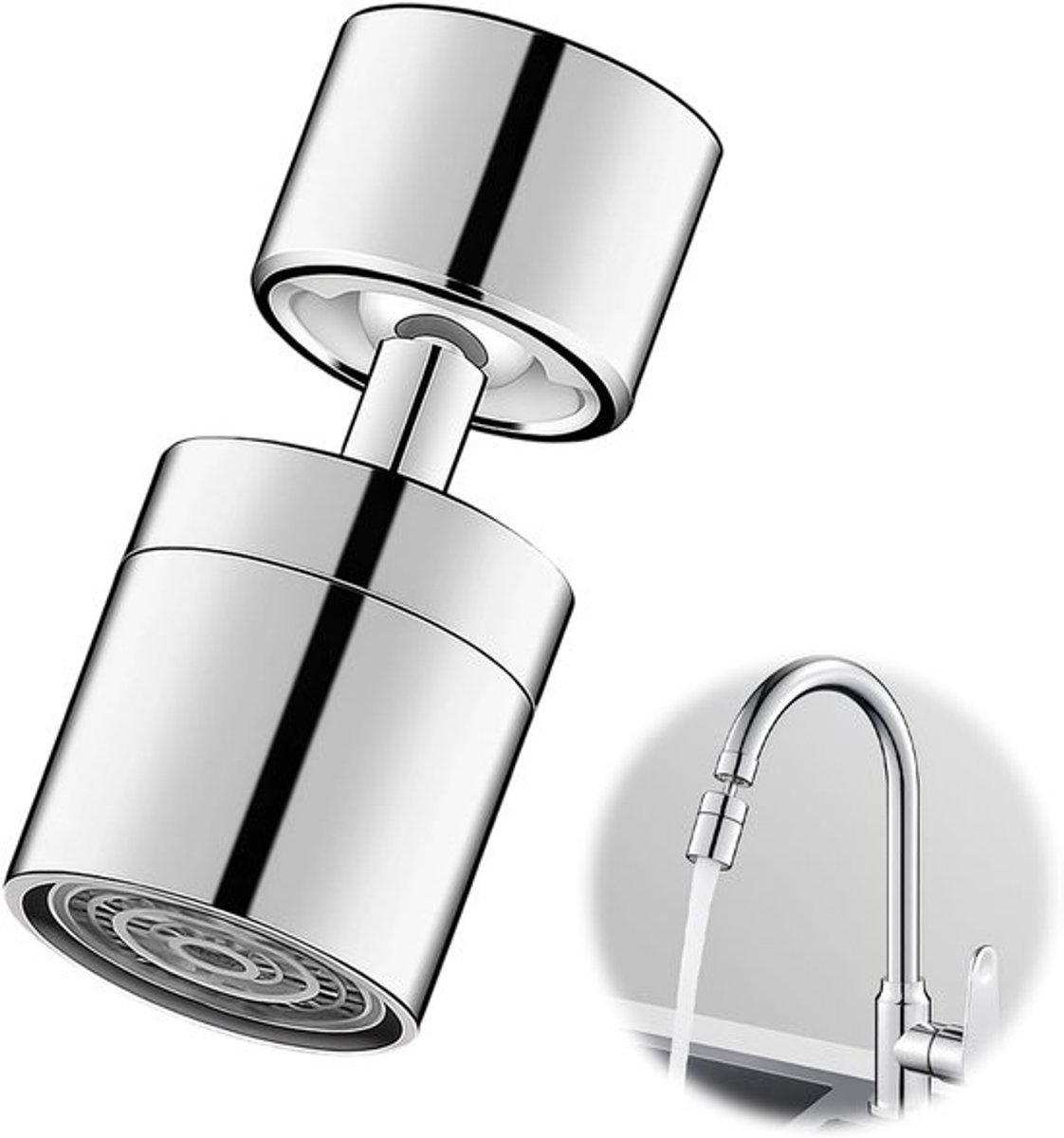 SnelShoppen - 360° Rotatable Faucet Aerator voor Keukenkranen, Waterbesparende Handdouche met M22/M24 Adapters, Universele Compatibiliteit, Eenvoudige