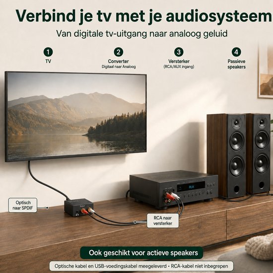 Digitaal naar Analoog Audio Converter (DAC) - Digital to Analogue Omzetter - 192 kHz - Optisch (Toslink)/Coaxiaal naar RCA R/L en 3,5 mm Jack - Inclusief Optische Kabel en USB Voedingskabel - Zwart — afbeelding 3