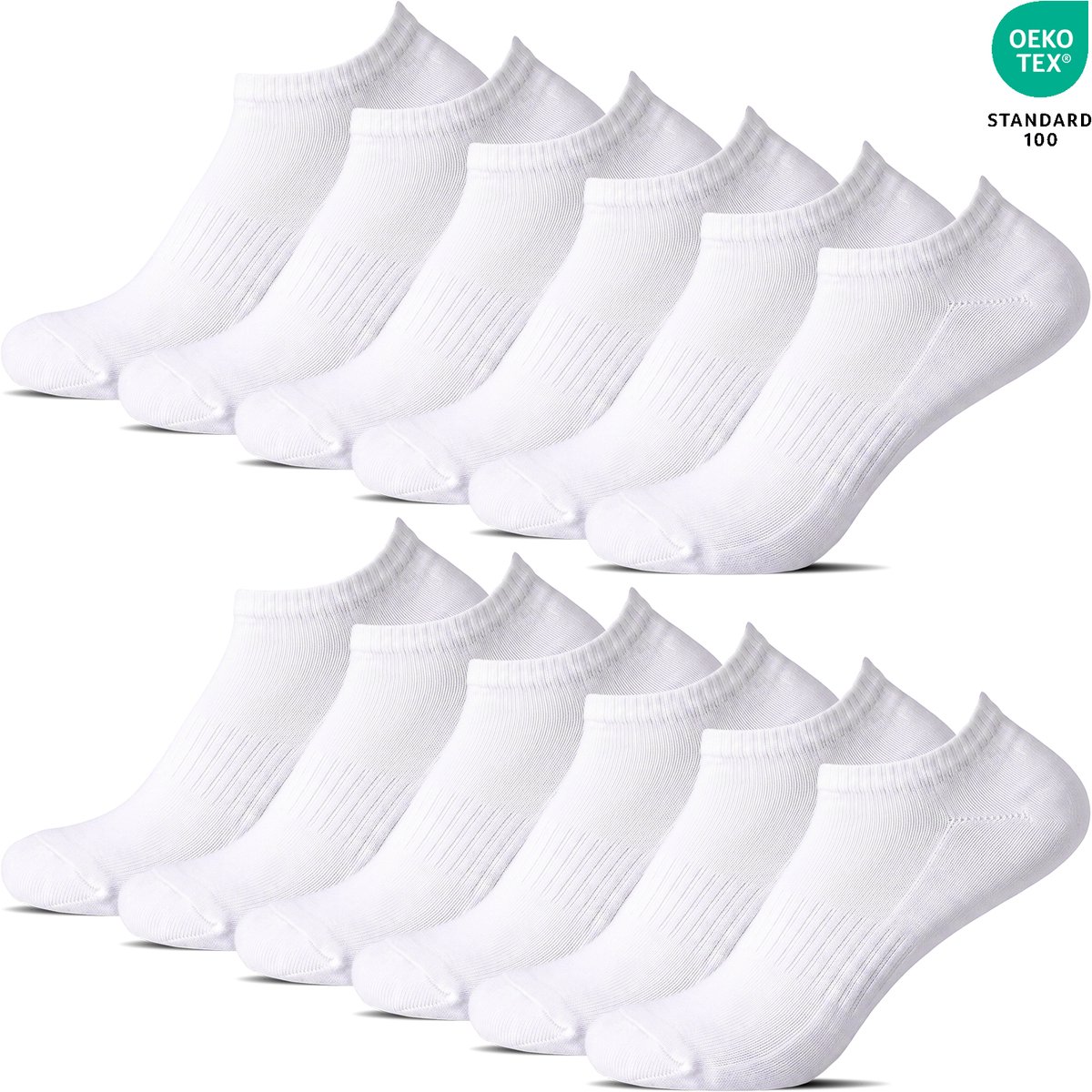 BENYSON® 12 Paar Onzichtbare Sneakersokken met Badstof Zool Footies No-Show Met Siliconen Anti-Slip - Katoen - Wit - Maat 43-46 - Heren Dames Unisex - Wandelsokken - Zakt niet af - B-8002