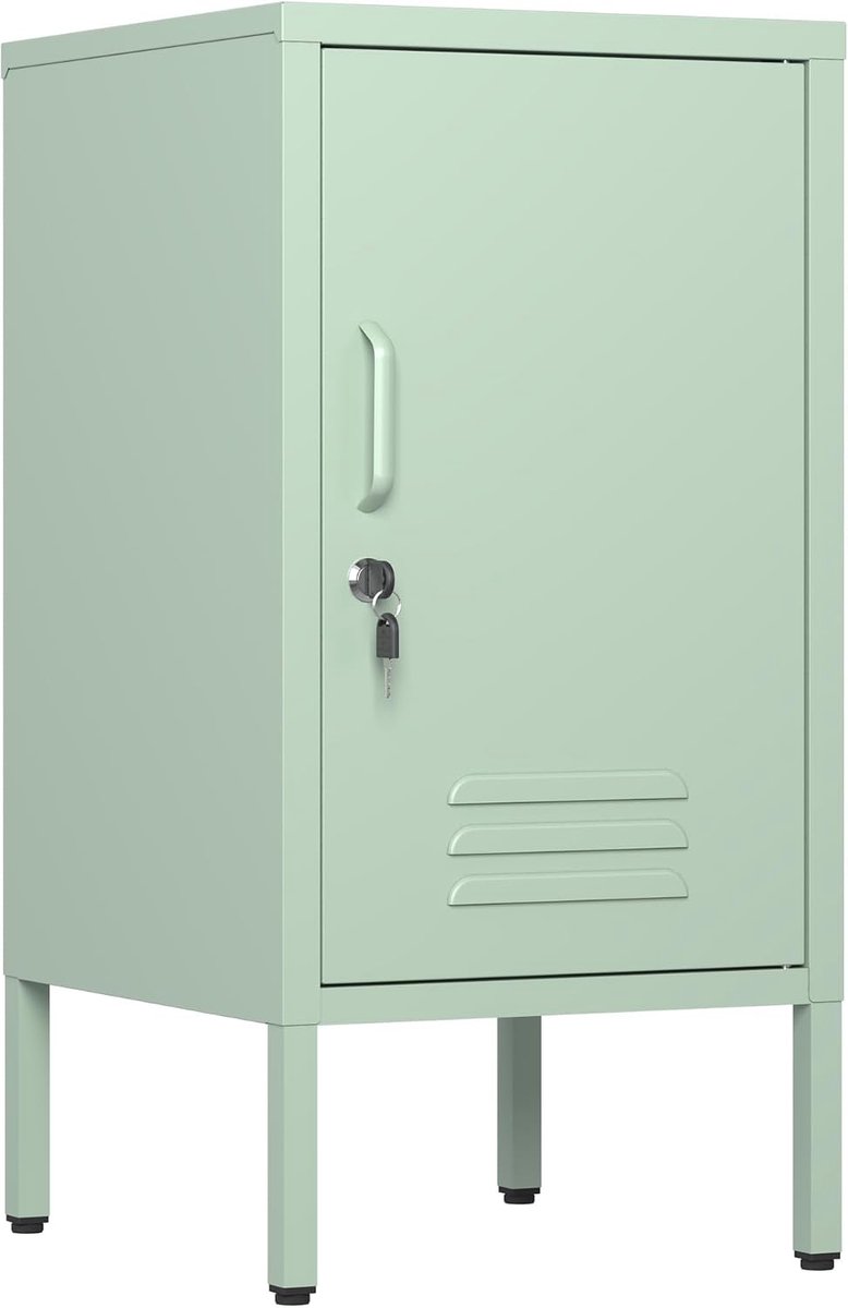 Industrieel Metalen Nachtkastje - Afsluitbaar met Slot - Oranje (Mat) - Modern Kastje met 2 Verstelbare Planken - Locker Stijl - 15 cm Poten