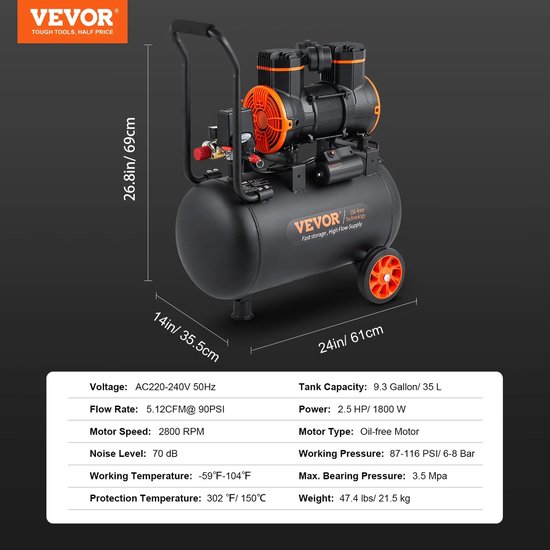 Blinxz.store - Compressor - Luchtcompressor - Luchtpomp - Hogedrukpomp - 35L- 1800 Watt - 2.5 HP — afbeelding 3