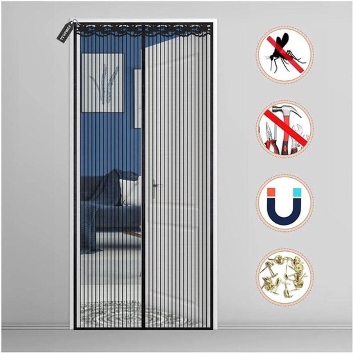 Magnetisch Vliegengordijn - Horndeur Insectenwerend - Insecten Buiten Houden - Automatische Sluiting - 100x220cm - Zwart
