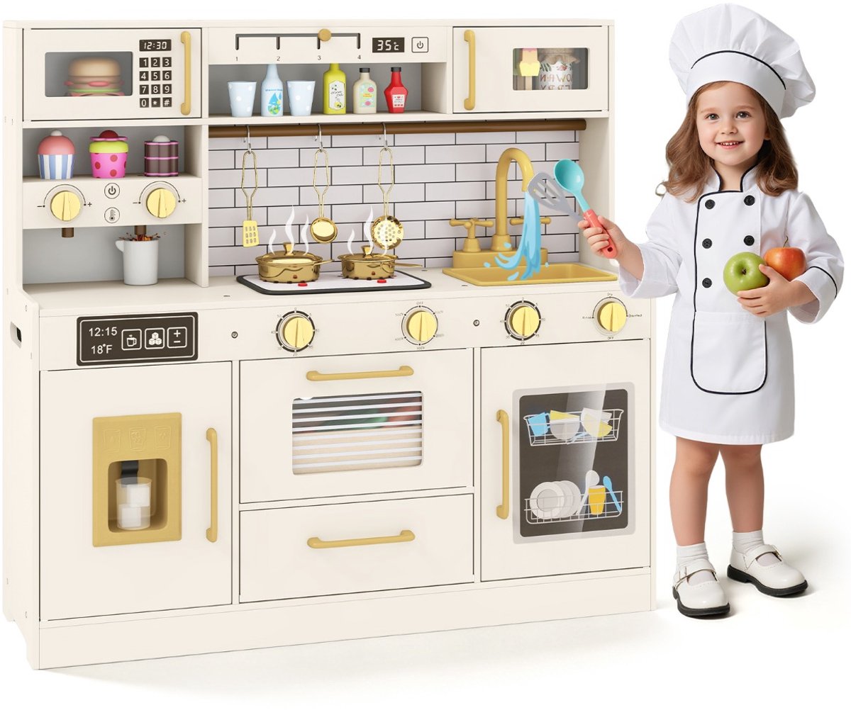 SureDeal® - Rollenspell - Speelgoedkeuken - Kinderen Compleet - Kookplaat Spoelbak Magnetron - Vaatwasser - 86x25,5x81 cm - Beige