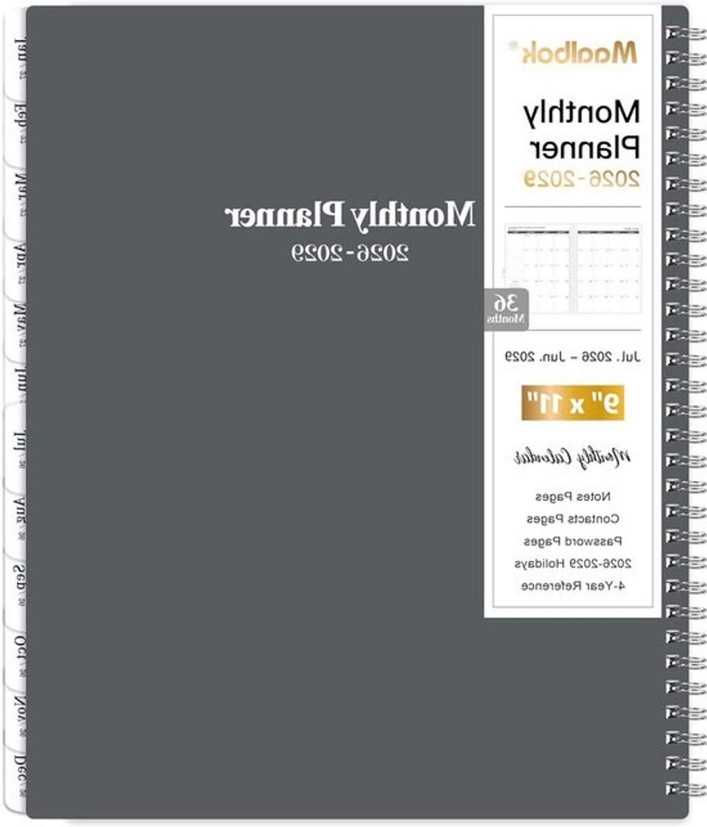 Maandplanner Kalender - 3-jarige Planner - Toekomst Plannen - 36 Maandelijkse Tabbladen - 9" x 11" - Grijs
